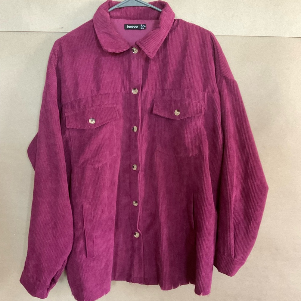 Boohoo Purple Corduroy button up shirt. Size 8